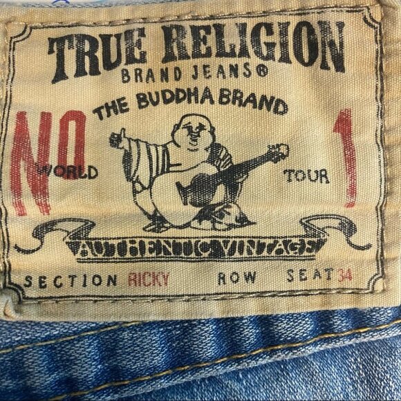 TRUE RELIGION Sz 30 X 34 Ricky  Light Medium Wash Distressed Jeans - Picture 9 of 14